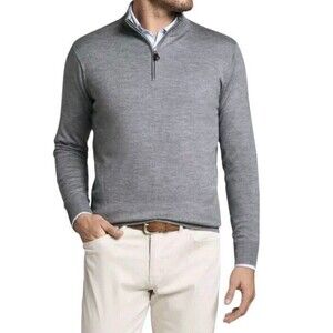 Peter Millar Merino Wool Silk Sweater Mens XXL Gray Corporate 1/4 Zip  *Flawed*